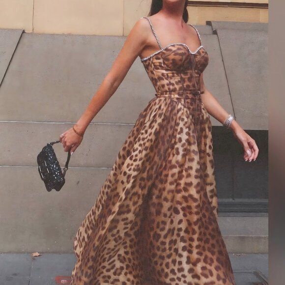 Zimmermann Dresses & Skirts - Zimmermann Crystal Embellished Leopard Print Paneled Midi Dress